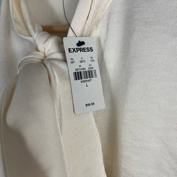 New Express Portofino cream neck tie button down blouse size large - Picture 3 of 6